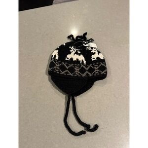 Crown‎ Cap Winter Hat Black White Reindeer Fair Isle Earmuff Tassel Knit